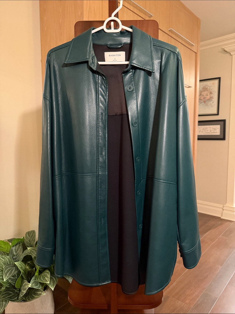 Babaton Deep Teal Faux Leather Shirt Jacket